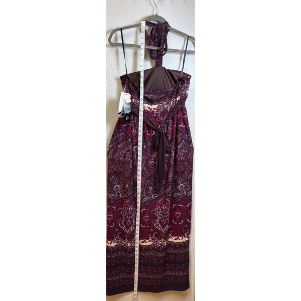 Snap Womens Paisley Halter Maxi Dress Burgundy Purple Size L NEW - Image 10