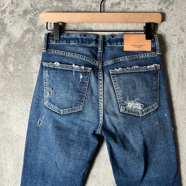 MOUSSY Vintage Howa Distressed Skinny‎ Jeans Raw Hem Blue Wash Size 24 X 25” - Image 6
