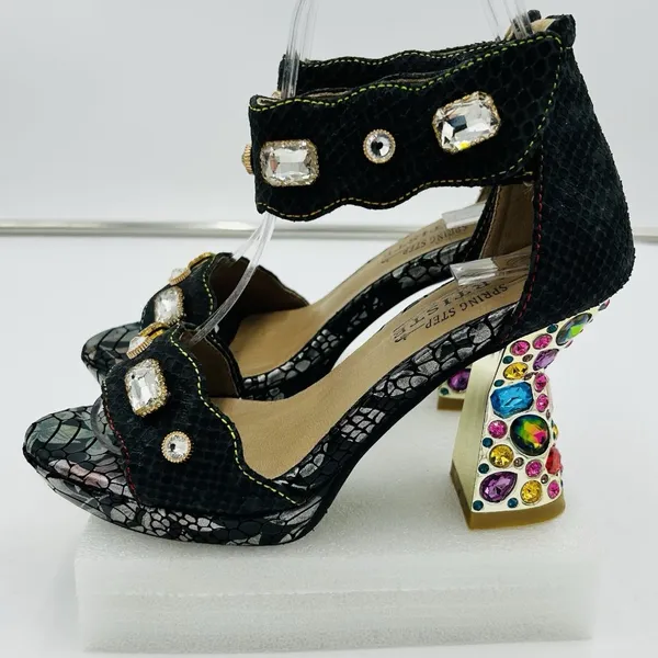 L'ARTISTE SPRING STEP Jewell Sz US 5.5-6 EUR36 Embellished Heel Platform Sandals - Image 6