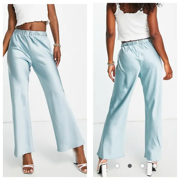 Urban Renewal Remnants Satin Puddle Pants Medium Baby Blue Stretch Wide Leg - Image 2