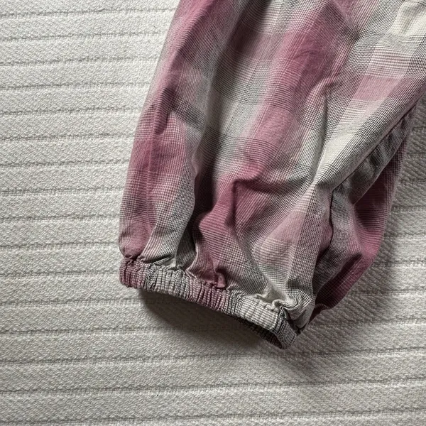 LOFT Women’s Medium Plaid Smocked Peasant Blouse Pink Gray Button Front - Image 3
