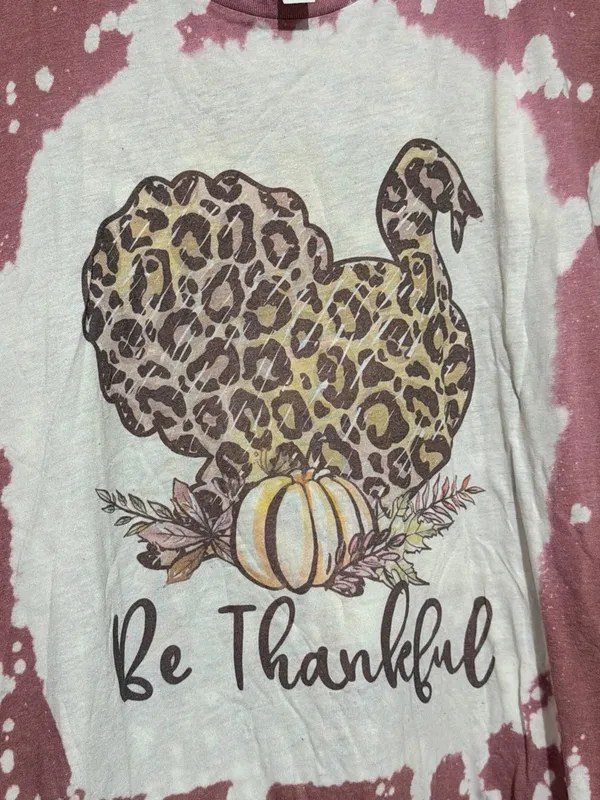 Bella Canvas Mauve and White Tie-Dye Kids Tee with Leopard Turkey Graphic - Image 2