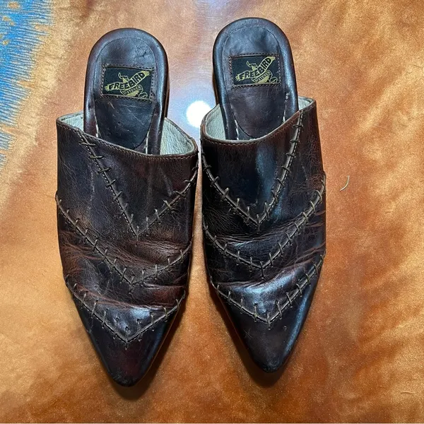Freebird Nola Leather Mules slides size 7 brown stitched - Image 5