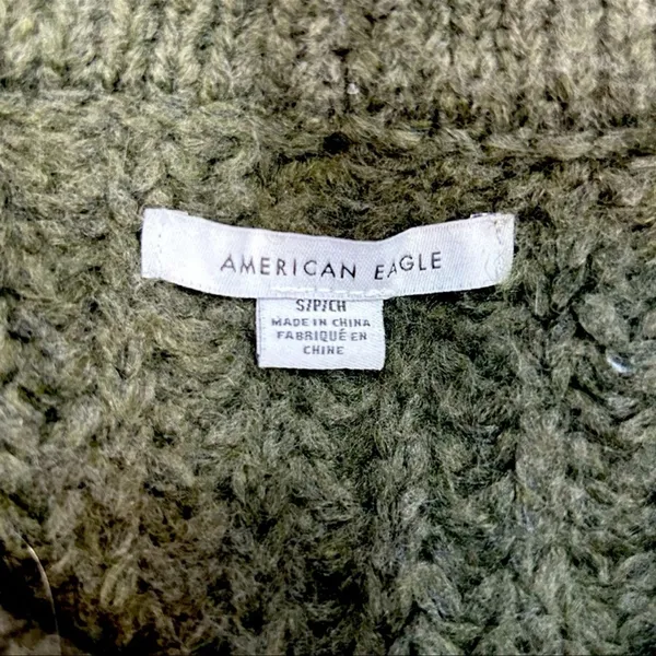 American Eagle Dark Green Chunky Knit Sweater | Small | Cropped Oversized Fit - Image 10