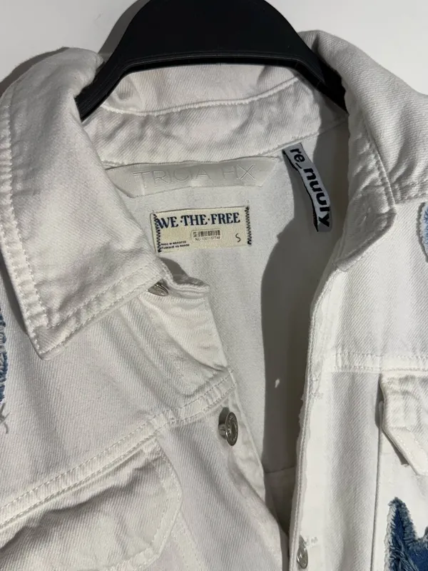 We The Free White Patchwork Denim Shortalls with Light Blue Heart Patch - Image 8