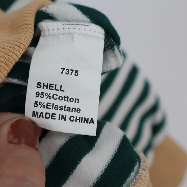 BTFBM Green White Striped Crewneck Sweatshirt Large Tan Trim - Image 4