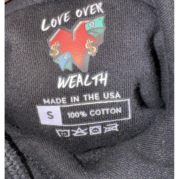 VTG Y2K Love Over Wealth Collection Hoodie Love Heart VS old Money‎ Dollar USA S - Image 2