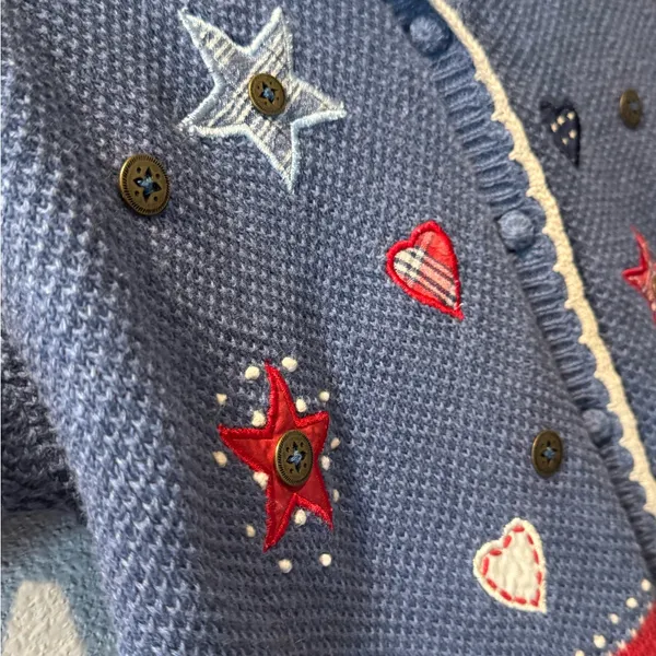 Koret City Blues Patriotic USA Flag Cardigan Americana Stars Hearts Knit Top - Image 3