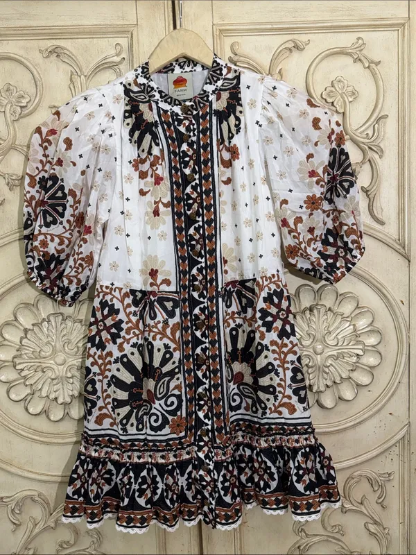 Farm Rio Boho floral-print cotton-blend long sleeves mini dress Size XSMALL - Image 3