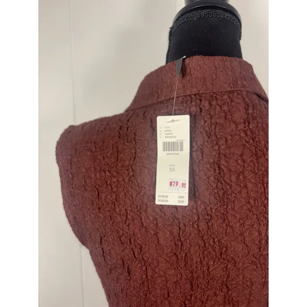 Anthropologie sleeveless textured mini shirt dress brown NWT Liner Collared Xs - Image 3