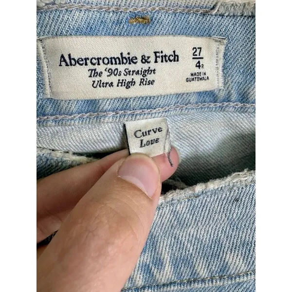 Abercrombie & Fitch Curve Love 90s Straight Ultra High Rise Blue Jeans Size 27 4 - Image 3