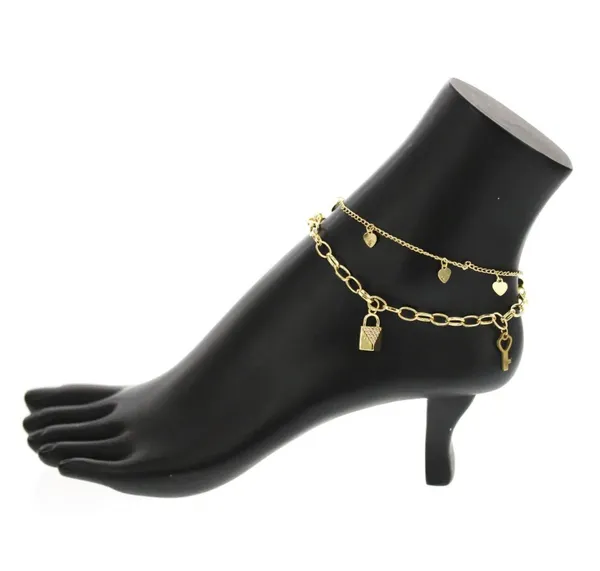 Gold Plated Key & Lock Charm Anklet - Image 2