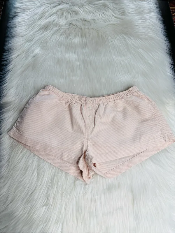 Brandy Melville Pink and White Striped Keira PJ Boxer Shorts - Image 2
