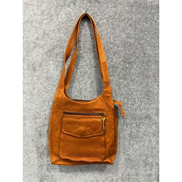 Fossil Womens Shoulder Bag Medium Orange Leather Pebbled Brass Key Vintage Y2K - Image 3