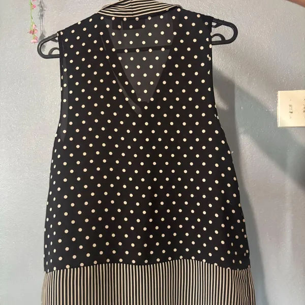 ELLE Black Polka Dot Sleeveless Tie-Neck Blouse - Image 5