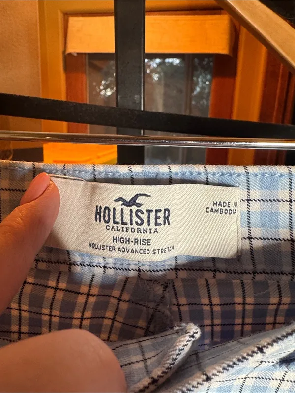 NWOT Hollister High-Rise Plaid Flare Pants Blue White Y2K Retro Stretch Sz Small - Image 4