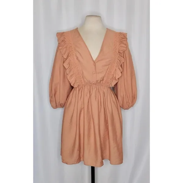 NWT!! ZARA Marsala Guipure Lace Ruffled Mini Dress Blogger Favorite Medium - Image 2
