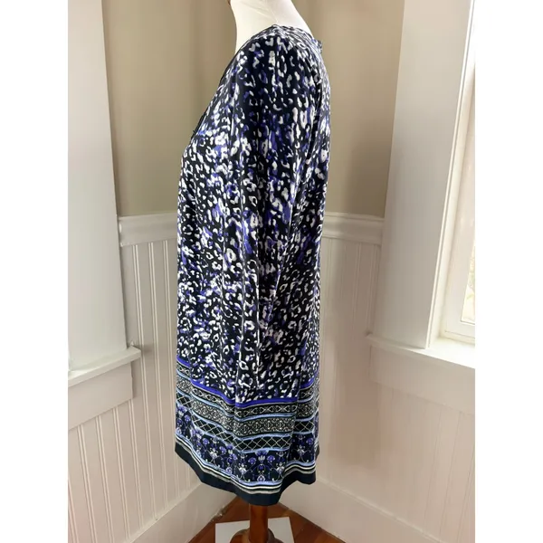 David Emanuel Animal Print Sequin V-Neck Shift Dress Blue Black Size 12 US - Image 8