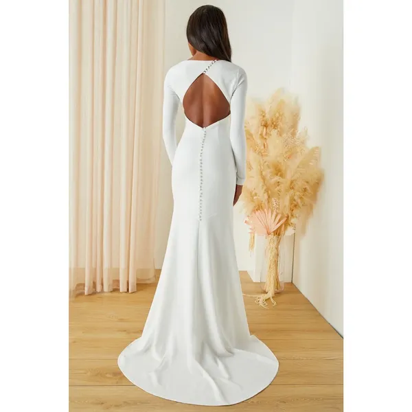 Lulus Eloquent Endearment White Long Sleeve Backless Maxi Dress Bridal Wedding M - Image 3
