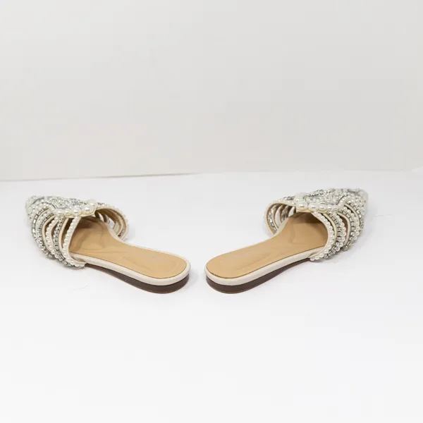 Azalea Wang Adaline Faux Vegan Leather Pearl Rhinestone Bone Slip On Flat Shoes - Image 3