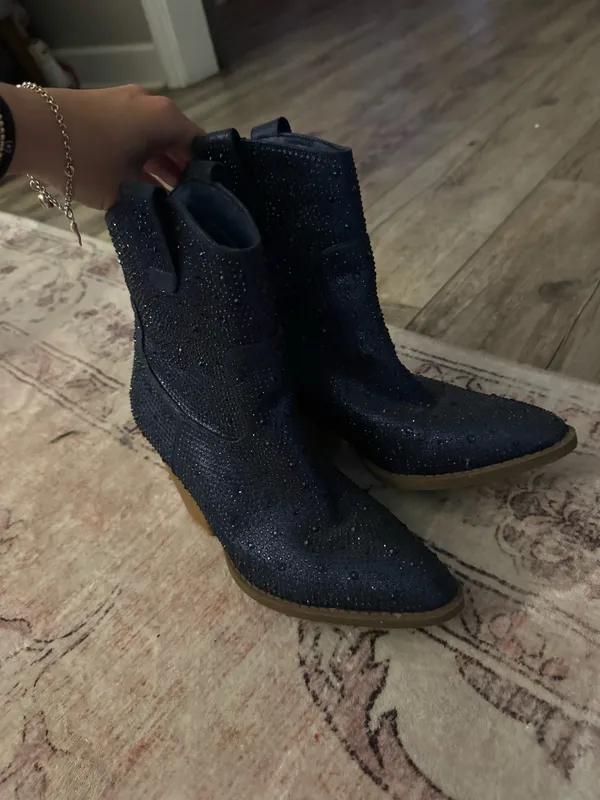 Rhinestone cowgirl booties Blue Size 7.5 - Image 3