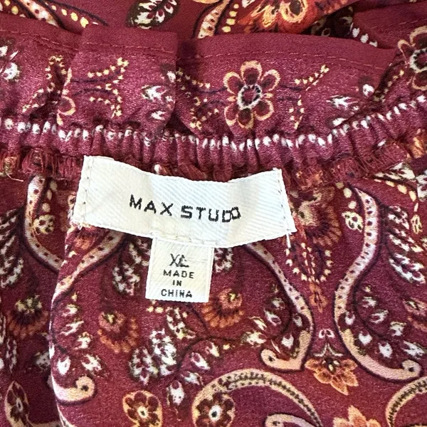 Max Studio Red Floral Printed Crepe Long Sleeve Blouse Size XL Office Business - Image 5