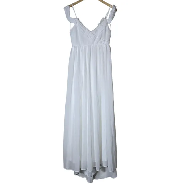 Lulus Marcelyn White Pleated Cold-Shoulder Maxi Dress Medium NWT Wedding Bridal - Image 3