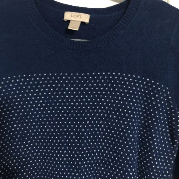 Ann Taylor Loft Factory blue white dot‎ sweater women’s size medium - Image 2