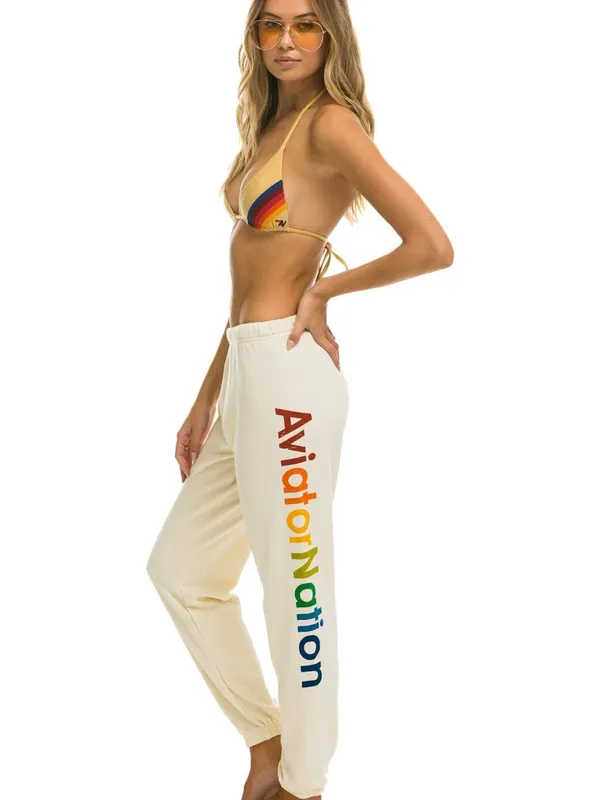 Aviator Nation Cream Joggers with Rainbow Side Logo - Image 2