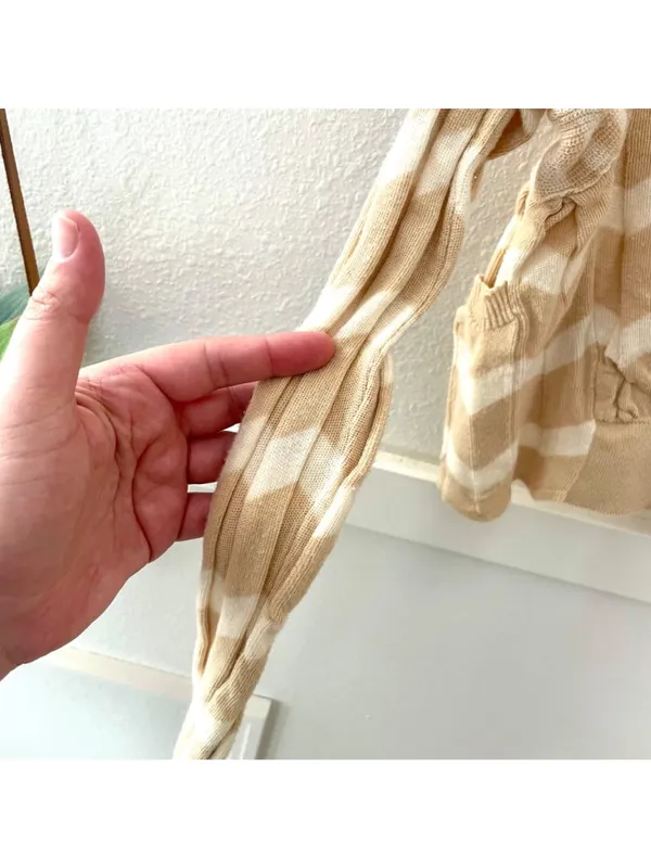 Anthropologie Ruffled Motion Shrug Cardigan by Rosie Neira Size M Beige Chevron - Image 6