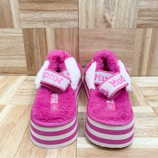 MUDD Stormy Fuchsia/White Fuzzy Elastic Slingback Slides Platform Slippers Sz 9 - Image 13