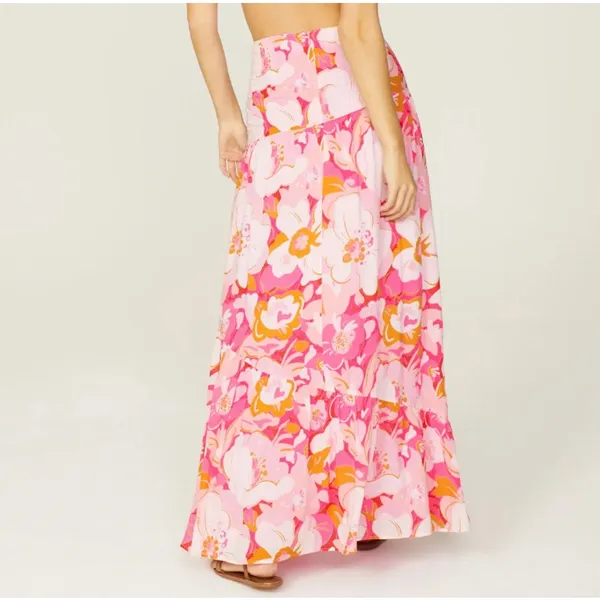 MinkPink Pink Tiered Ruffle Maxi Skirt XS Cottagecore Boho Vacation Full $129 - Image 3