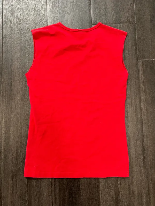 Bella Canvas Comfortable red sleeveless V-neck top with Huskers chest logo. Soft, breathable fabric for everyday wear. Clean, fitted silhouette that layers easily. Machine washable for easy care. size medium - Image 3