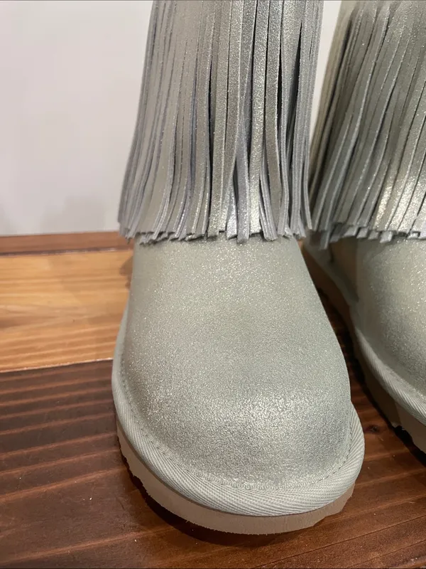 UGG Classic Short Il Fringe Boots 1019719K Shimmery Metallic Gold Size 5 NEW! - Image 11