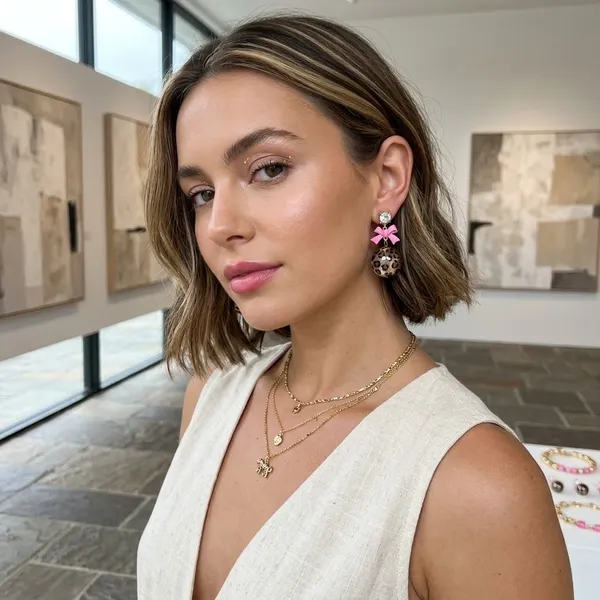 Betsey Johnson leopard print lucite ball drop earrings crystal stud pink bow Y2K - Image 8