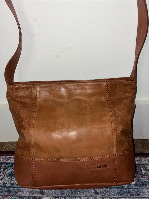 The Sak Tan Light Brown Tooled Leather Shoulder Bag Purse - Image 3