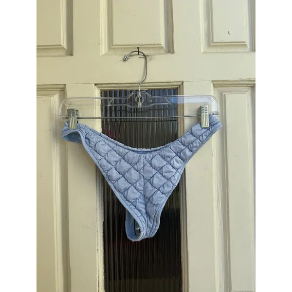 Frankies Bikinis Light Blue Quilted High‎ Cut Bikini Bottom Size Medium - Image 2