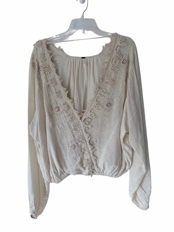 Free People NWTs Desert Sands Cream Blouse Deep V size XS Embroidered - Image 3