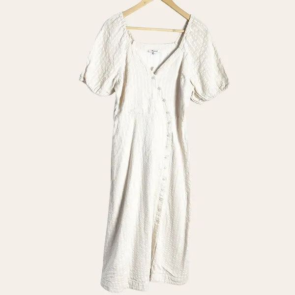 Madewell Puff-Sleeve Button-Wrap Striped Midi Dress Size 6 - Image 6