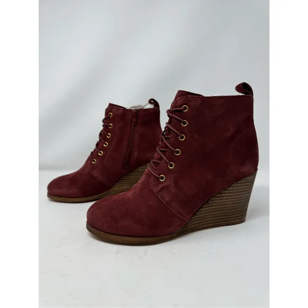 Diba Blake Suede Bootie Burgundy Ankle Boot Lace Up Wedges Size 9.5 NWOB - Image 2