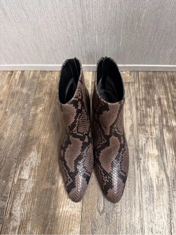 Vince Brown Snakeskin-Print Leather Ankle Boot Size 6.5 - Image 15