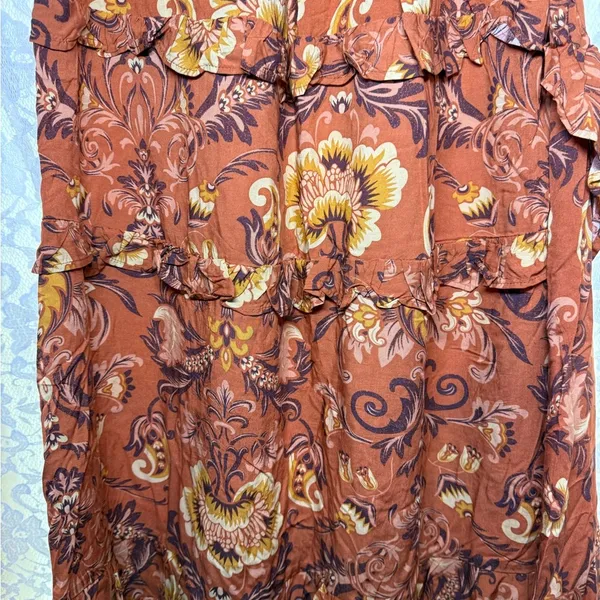 Floral Ruffle midi Skirt - Brown orange yellow medium / small - Image 7