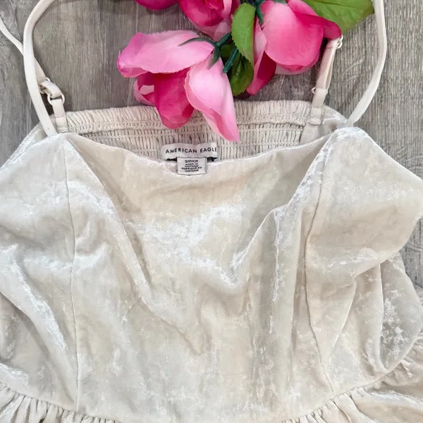 American Eagle Cream Y2K Coquette Twee Cottage Babydoll Ruffle Fairy Small Top - Image 2