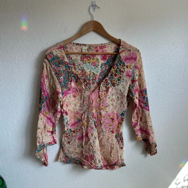 Copper Key Y2K Viscose Printed Peasant Blouse - Image 5