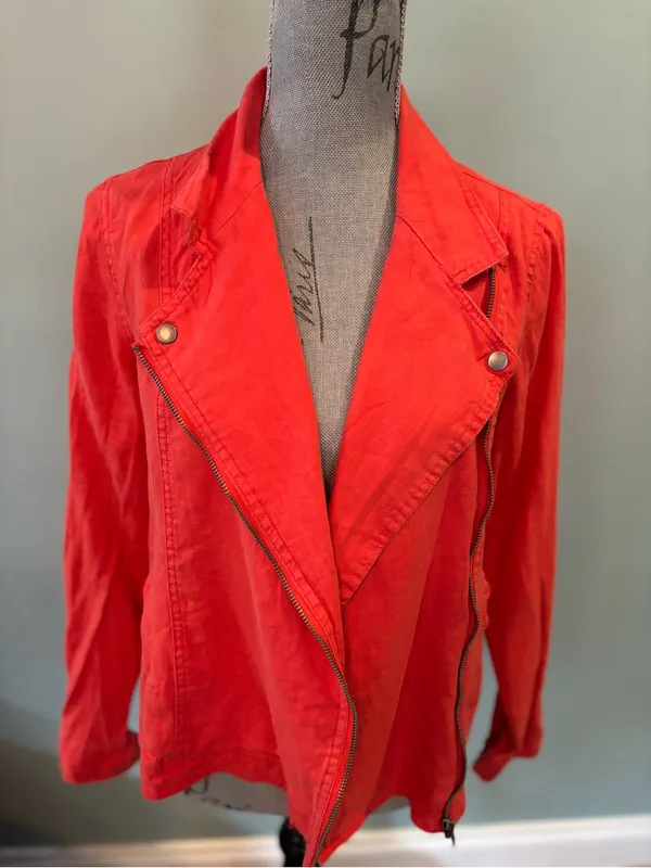 Cynthia Rowley Bright Orange Asymmetrical Zip Leather Jacket - Image 3