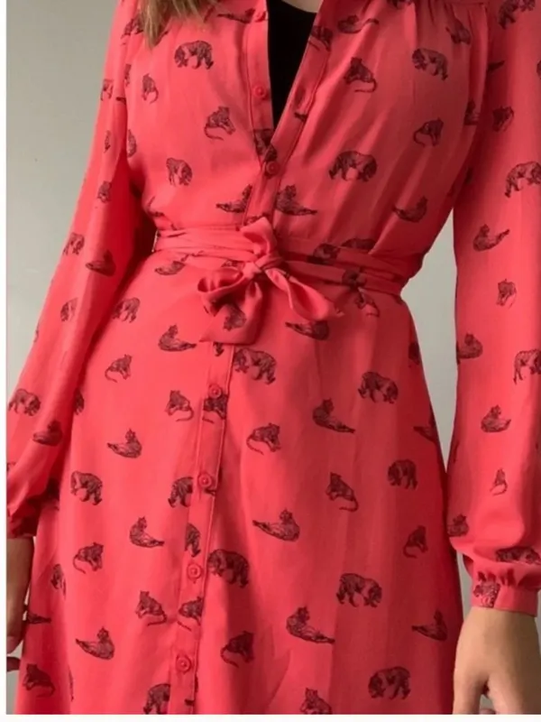 Banana Republic Factory Tiger Print Long Sleeve Button Down Dress Sz 10‎ - Image 3