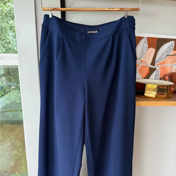 Express Navy Blue Pull On Pleated Wide Leg Dress Pants Trousers Size 6 Long - Image 9
