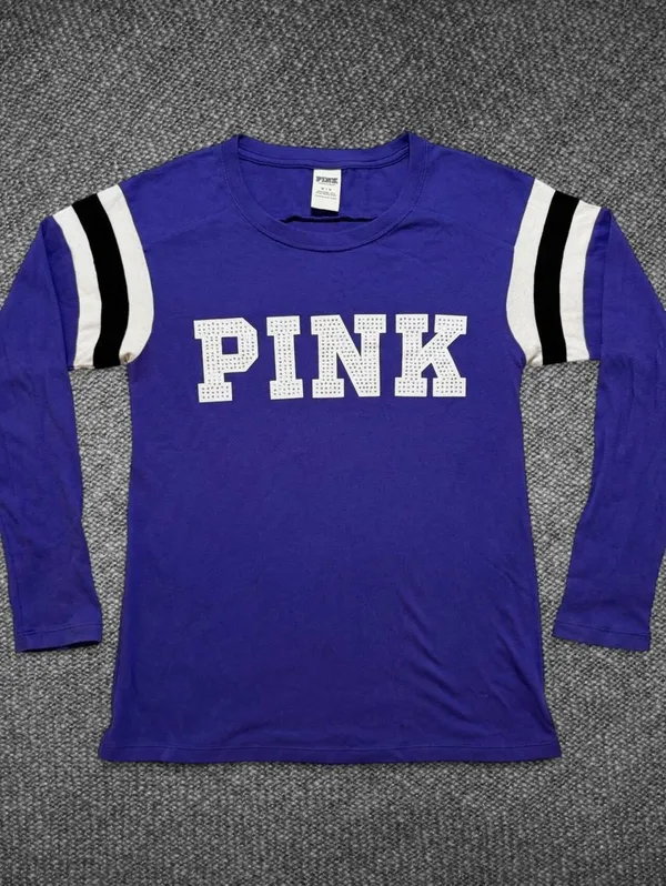 PINK Victoria’s Secret Purple Cotton Rhinestone Tee M - Image 7