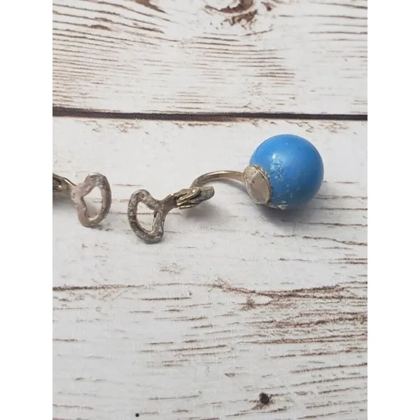 Vintage Clip On Earrings 3/8" Blue Ball - Cosmetic Issues - Image 6