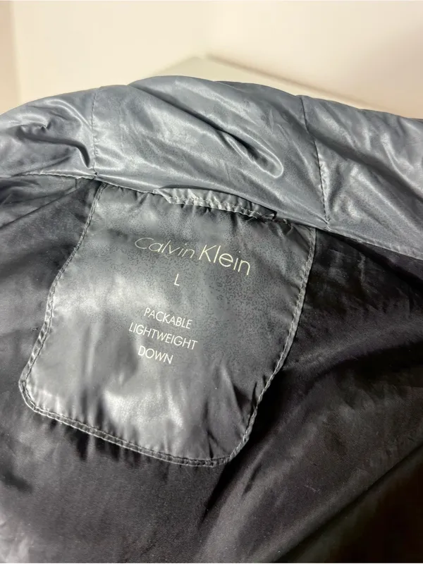 Calvin Klein Grey Duck Down Puffer Long Coat Packable Hooded Zip Size Large - Image 6